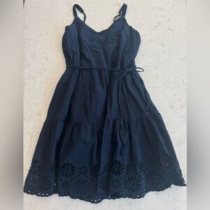 Women's Navy Eyelet Tiered Sundress with Adjustable Straps Small